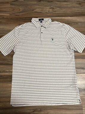 Calusa Pines Golf Club x Dunhill Links Men L White Striped Golf Polo Shirt
